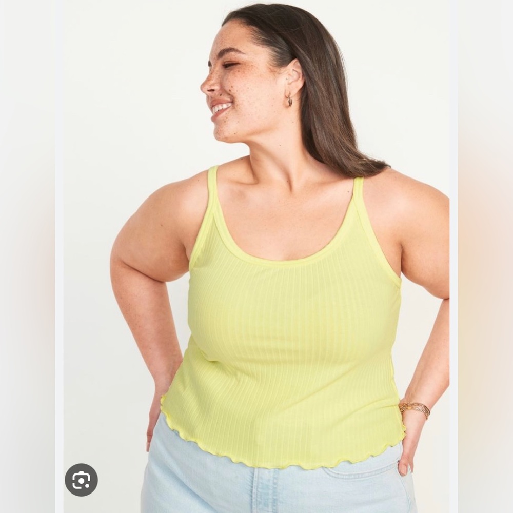 Old Navy Fitted Cropped Tank 2x Lettuce-Edge Rib Knit Yellow